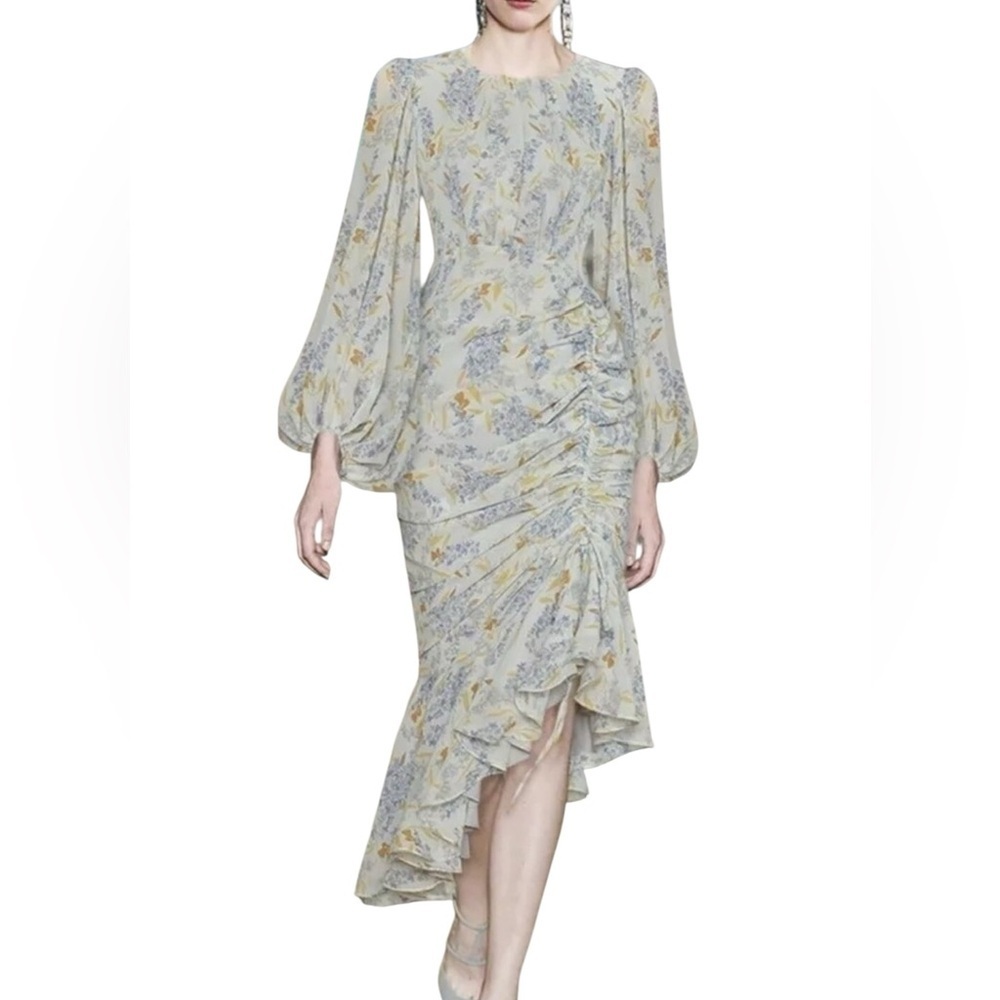 O.P.T Floral Ruched Chiffon Midi Dress